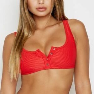 Frankie’s Red ribbed button bikini top